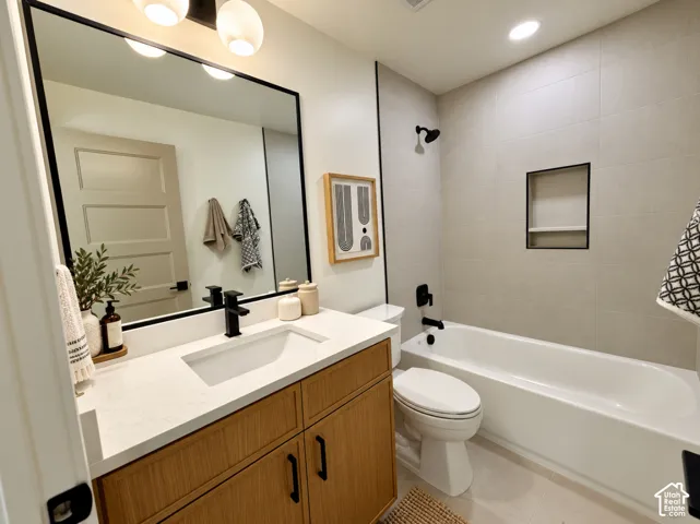 White quartz countertop with an integrated rectangular sink