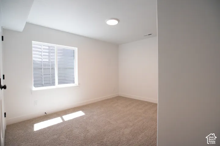Bedroom #3 in fully-finished basement with large closet.