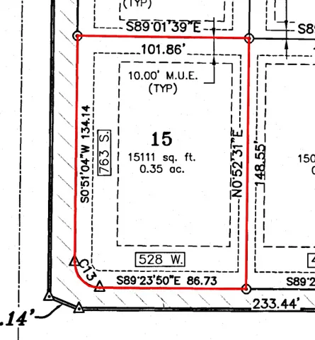 Plot Plan. Detailing the dimensions and area of the property, including utility easement information