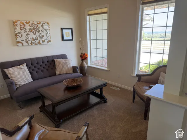 Wall-to-wall carpeting and neutral wall tones