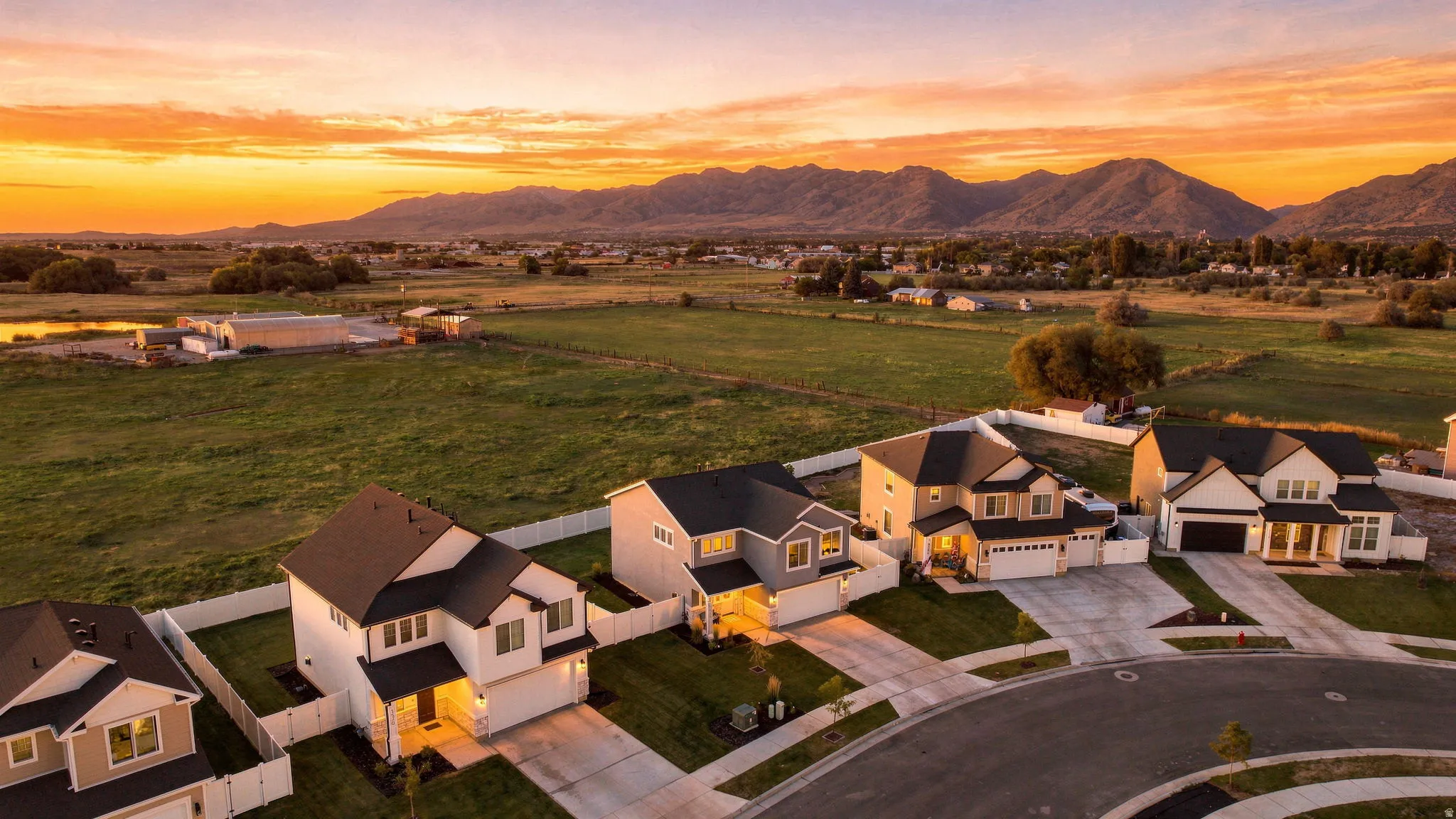 Modern residences with distinct architectural styles, individual driveways, and manicured lawns
