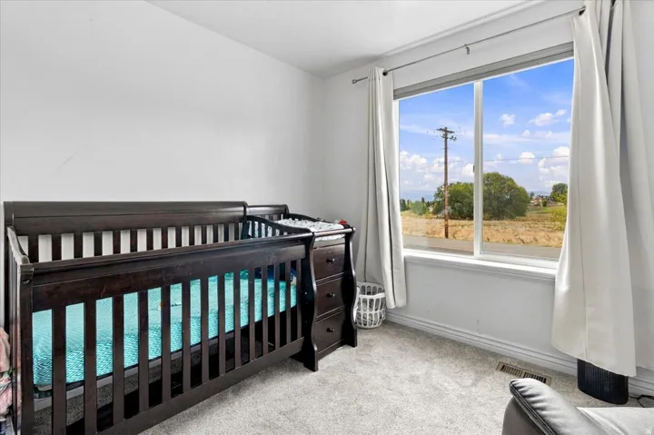 Wall-to-wall carpeting and a large window with white trim