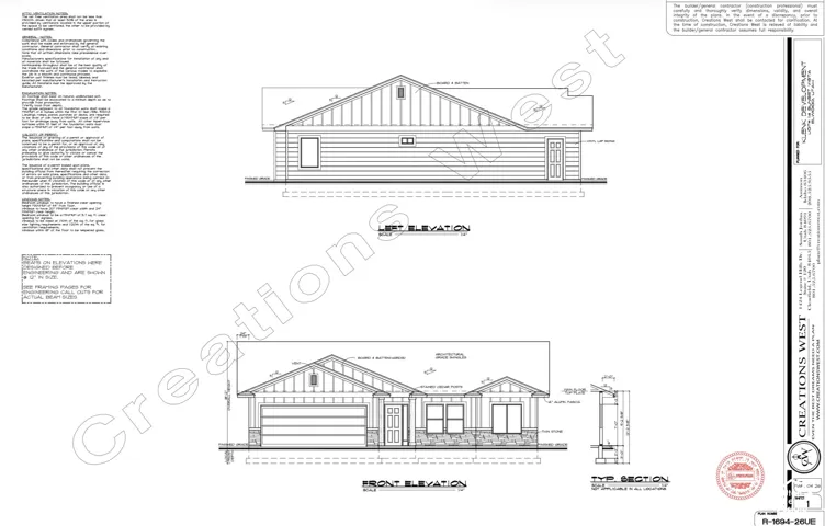 Architectural Blueprint, Elevation and Sectional Drawings. Illustrating structural specifications and exterior dimensions for the property