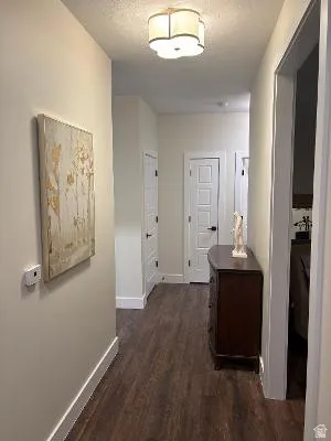 Wood-finish flooring, recessed lighting, neutral wall tones, white trim, and white paneled doors