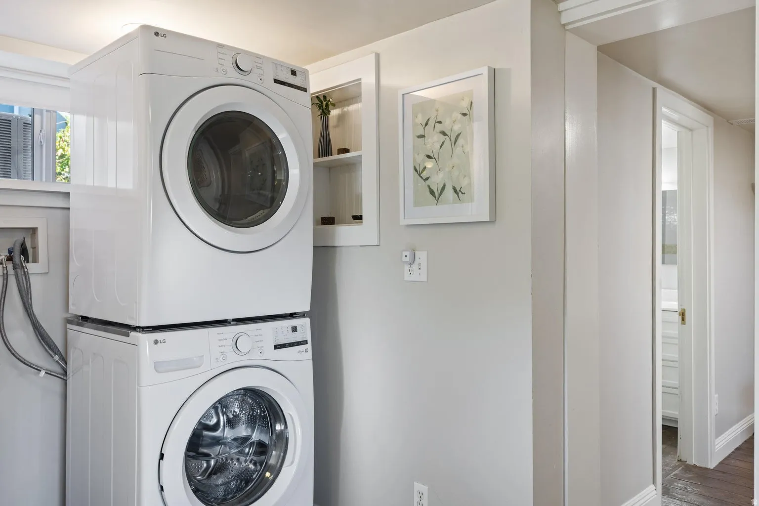 Stackable white washer and dryer units