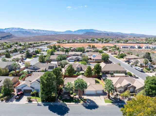 Residential neighborhood with mountain backdrop