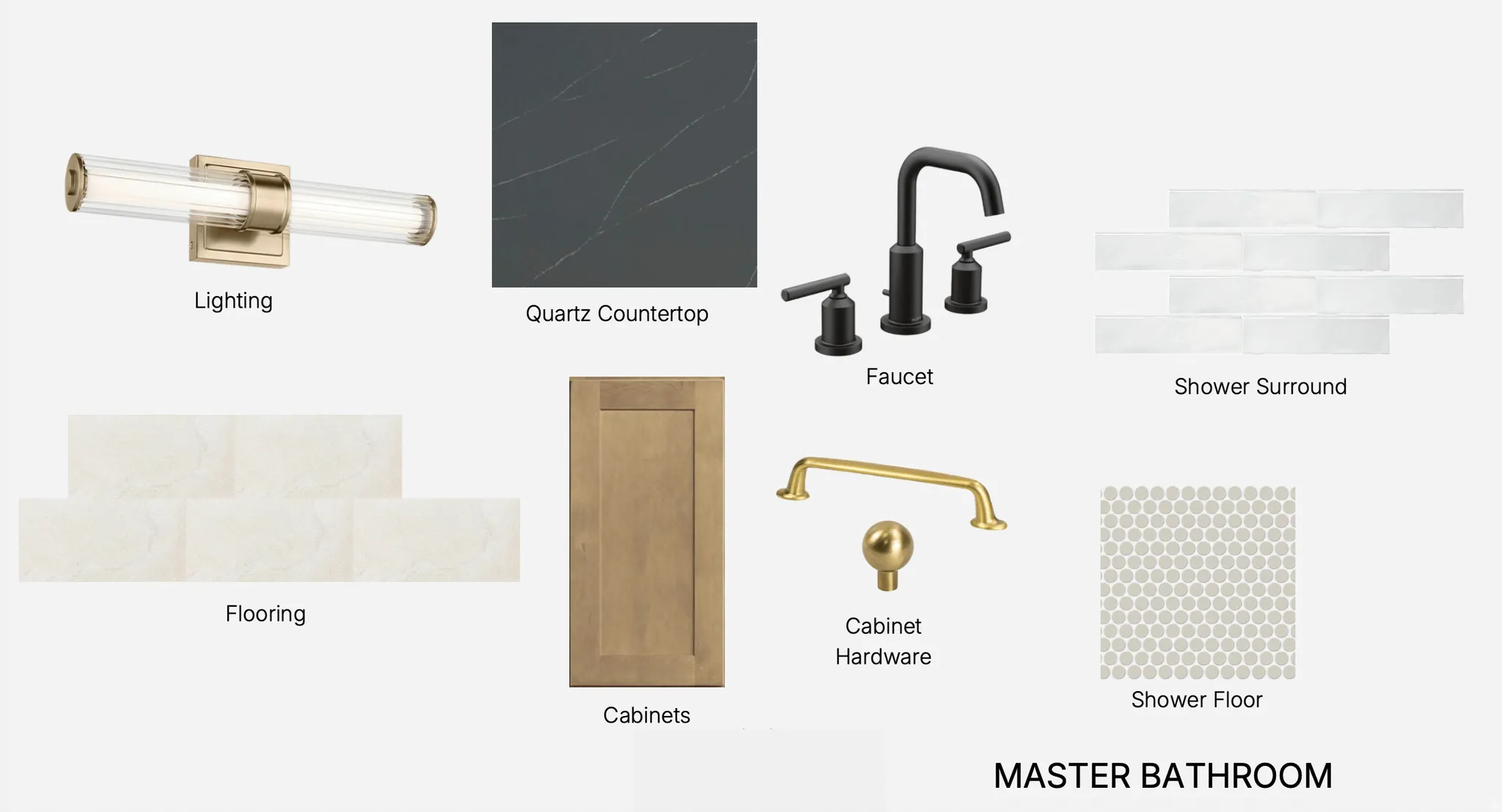 Interior design board for master bathroom.