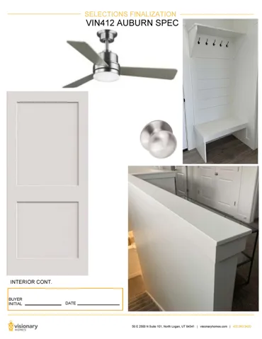 Selections Finalization, VIN412 Auburn Spec. Displaying various interior fixture and finish selections for the property