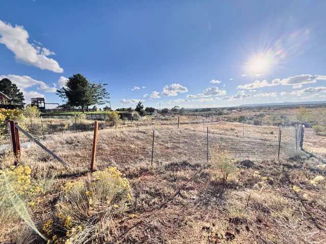 Fenced perimeter, natural landscape, distant horizon, clear sky, sparse vegetation
