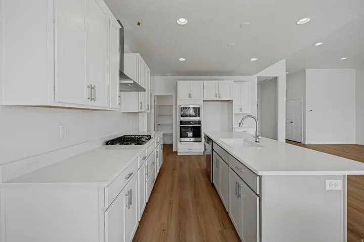 Gourmet Kitchen II w/5 burner gas cooktop, chimney hood vented outside, built in wall over and microwave