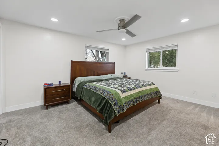 Recessed lighting, ceiling fan, and dual windows