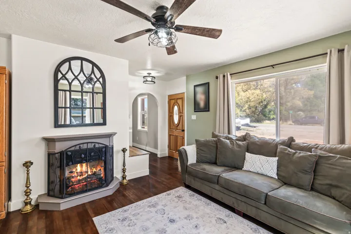 Hardwood-finish flooring throughout the living area