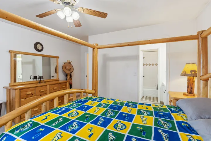 White walls with a ceiling fan