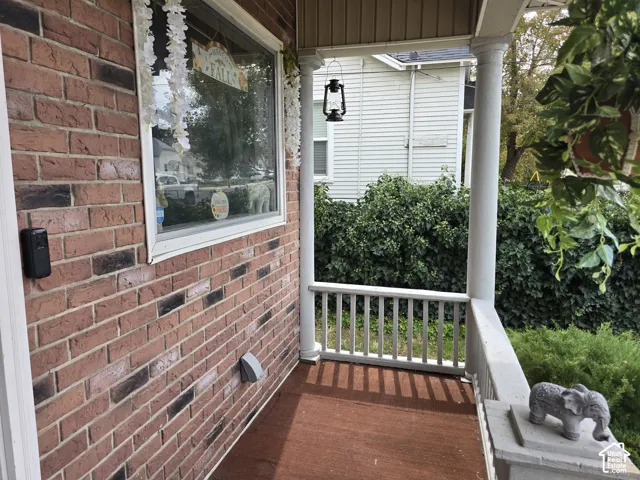 Brick exterior with white window trim