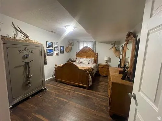 Wood-finish flooring throughout the room