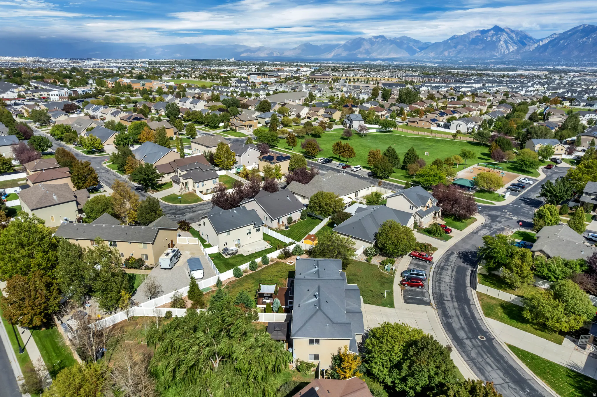 Residential neighborhood with established streets and mature trees