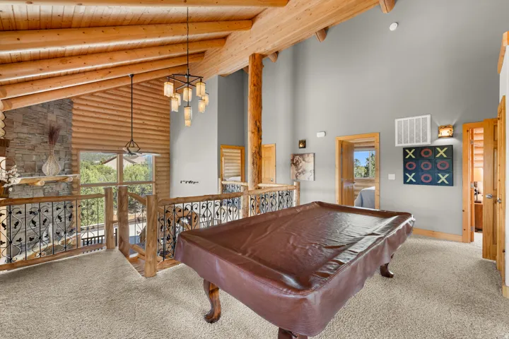 Vaulted wood-beam ceilings with exposed wood planks