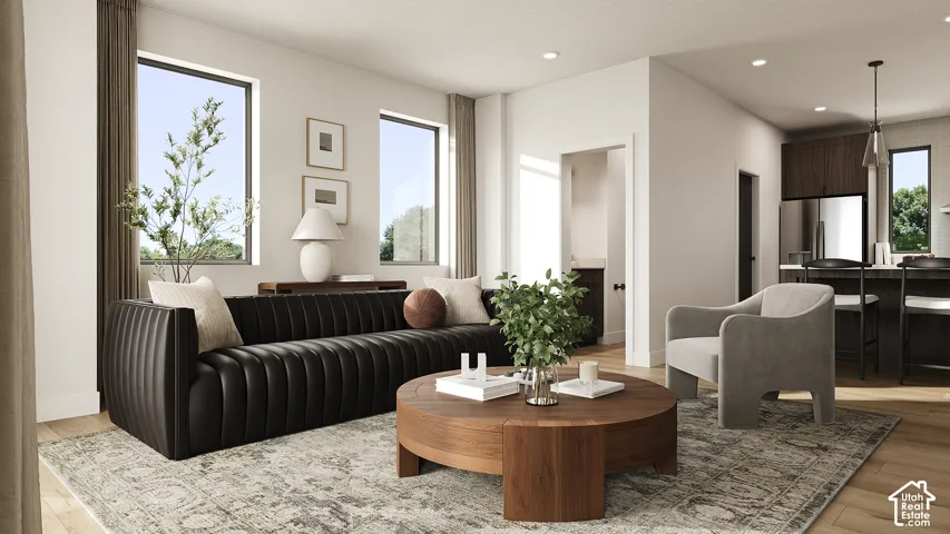 Wood-finish flooring throughout the main living space