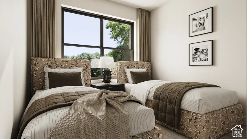 Expansive window with dark framing and ample natural light