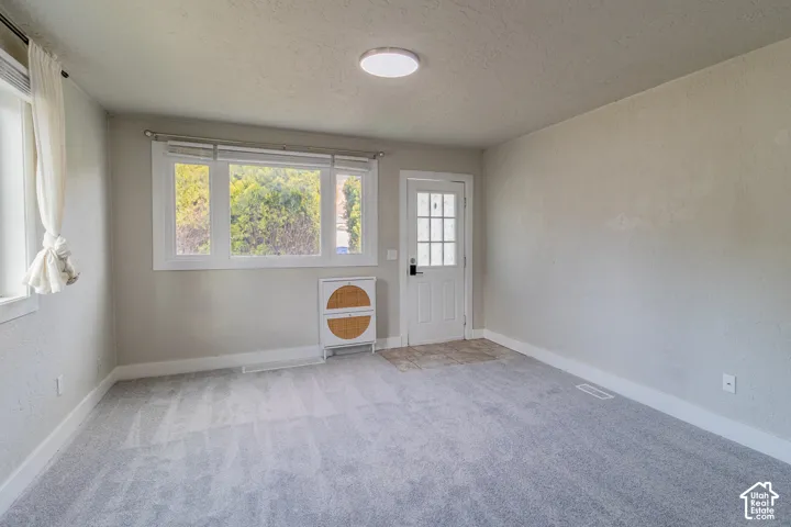Light gray carpeting with neutral wall tones