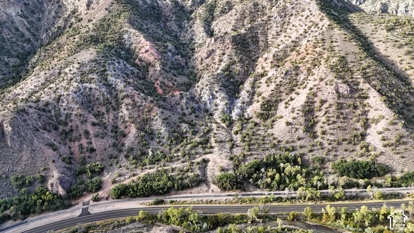 Mountainous terrain featuring diverse vegetation and a multi-lane roadway