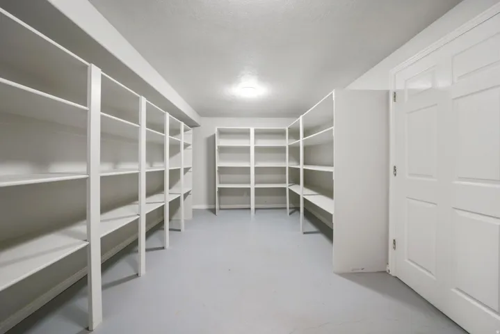 Extensive built-in shelving throughout, providing abundant storage