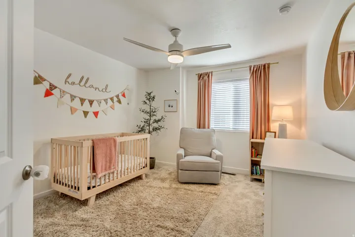 White walls with a ceiling fan