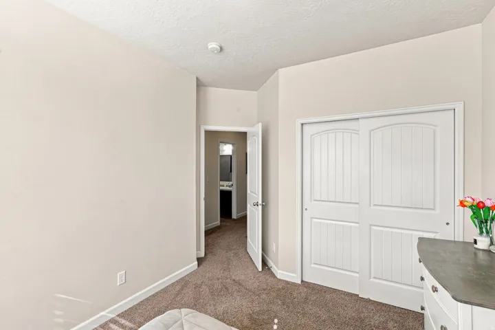 Neutral wall tones with textured carpeting
