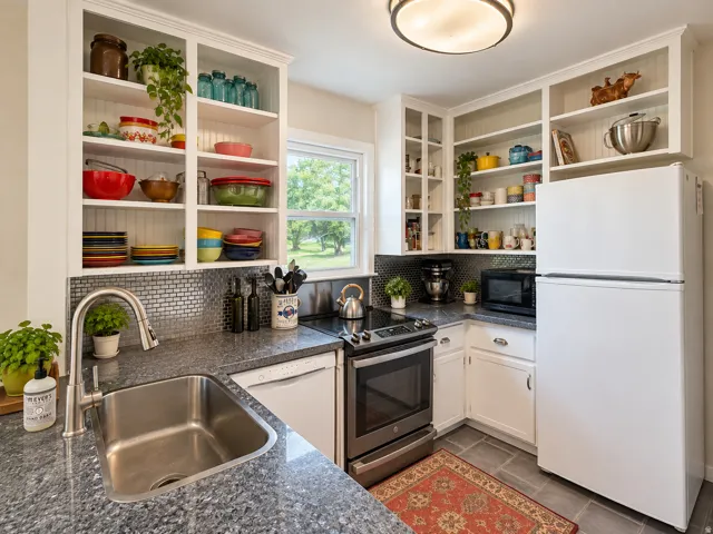 Spacious kitchen and dining area with plenty of storage