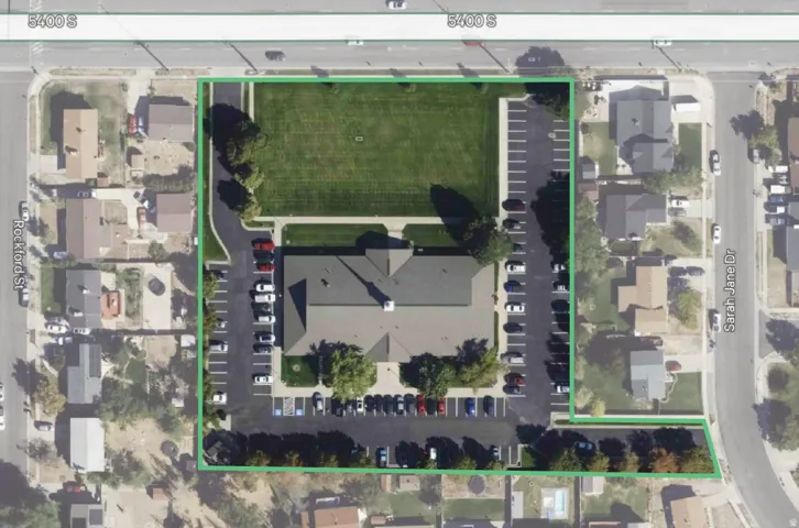 Aerial Property Map. Displaying the property boundary, structures, and surrounding context