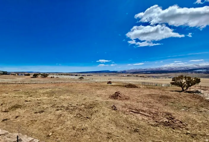 Expansive land parcel featuring open terrain, distant mountain ranges, and a single mature tree