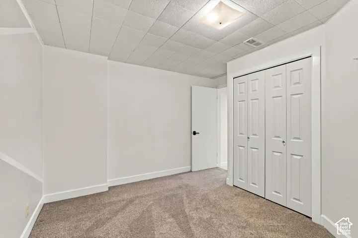 Wall-to-wall carpeting with white walls and trim