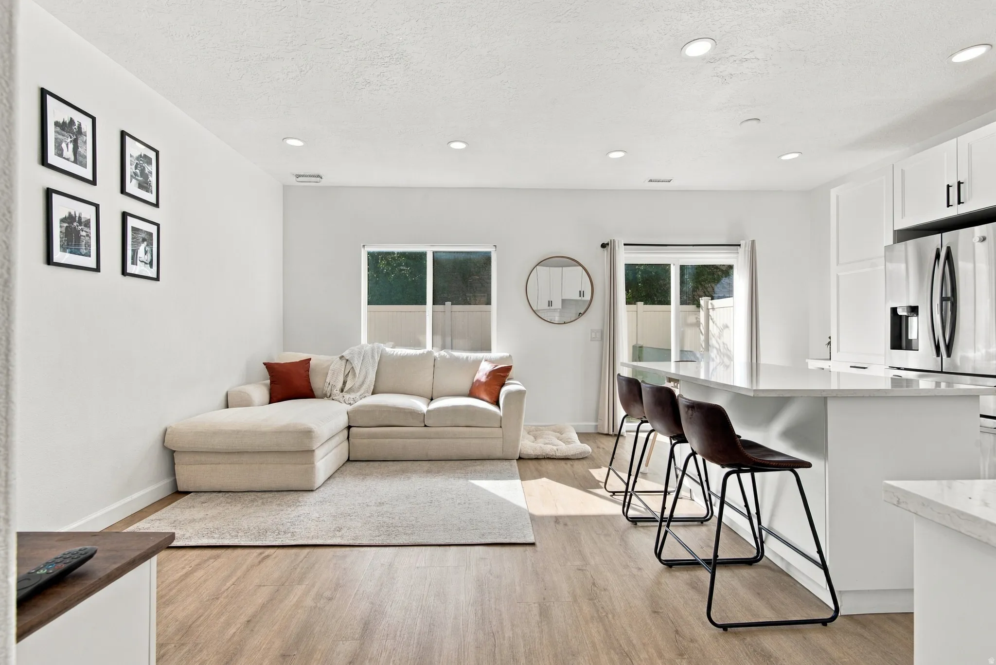 Bright interior with light wood-finish flooring