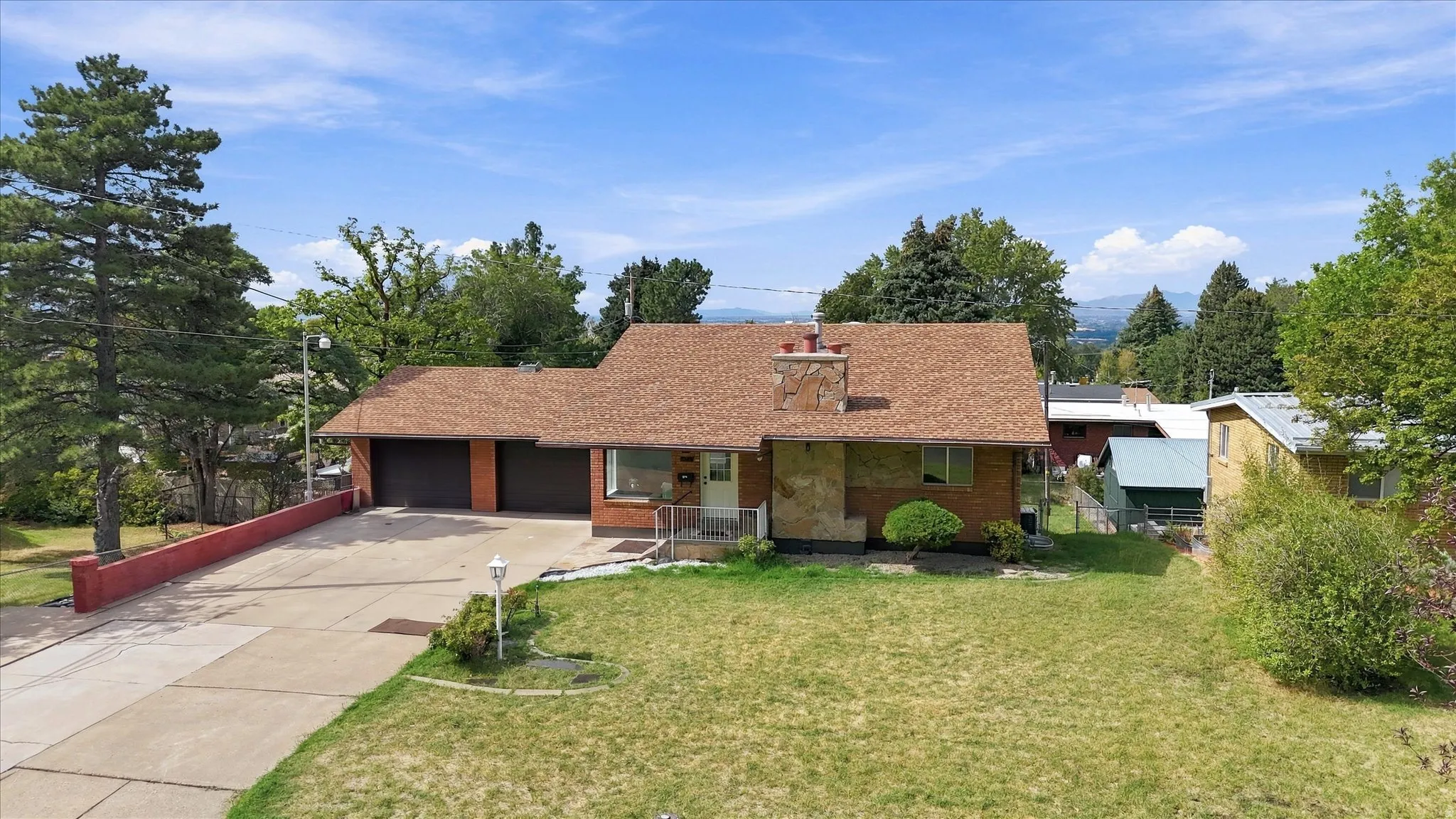 Brick exterior with an integrated two-car garage