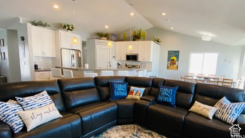 Vaulted ceilings complement the open-concept design