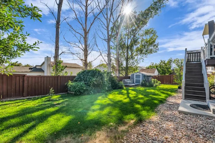 Expansive backyard featuring arch of grapevines, manicured lawn, and a privacy fence