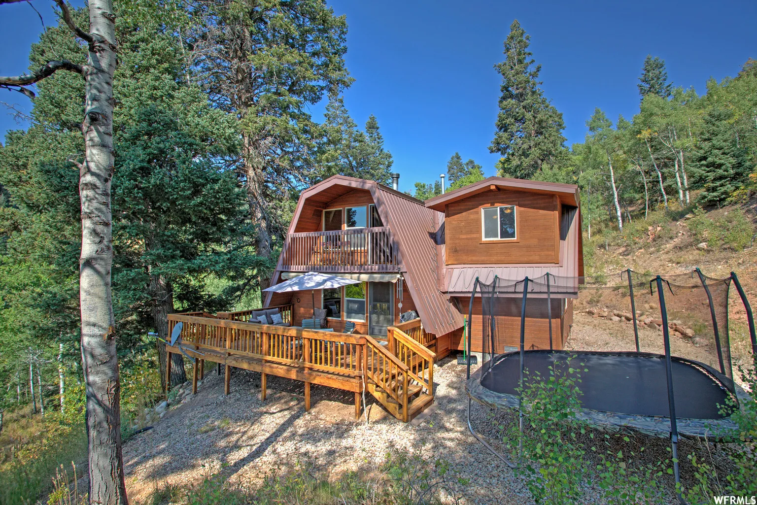 Multi-level wood deck with railing