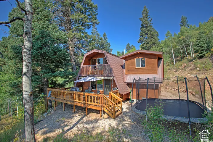Multi-level wood deck with railing