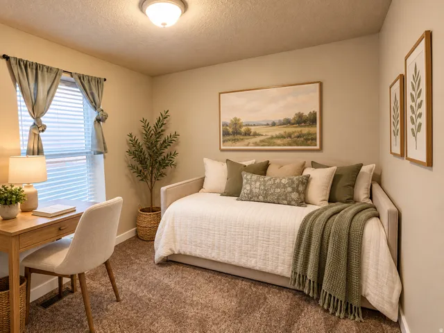 Wall-to-wall carpeting and a ceiling-mounted light fixture