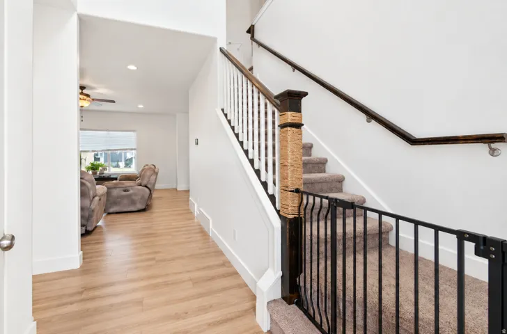 Wood-finish flooring throughout the main level