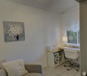 Built-in desk area with a window view to the West.