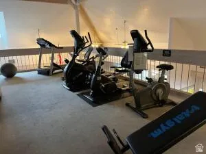 West side exercise room.  Dedicated fitness area featuring a variety of exercise equipment and a protective railing