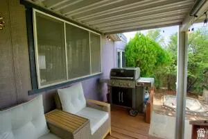 Covered patio with the view facing South.