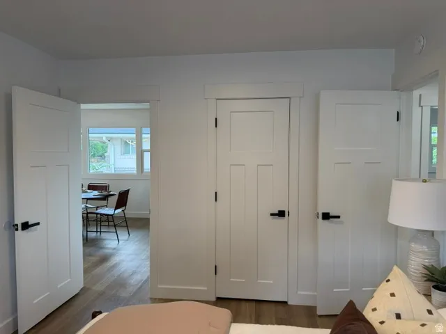 White paneled interior doors with matte black hardware