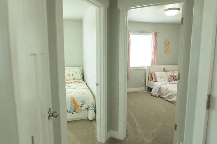 Neutral wall color in both rooms