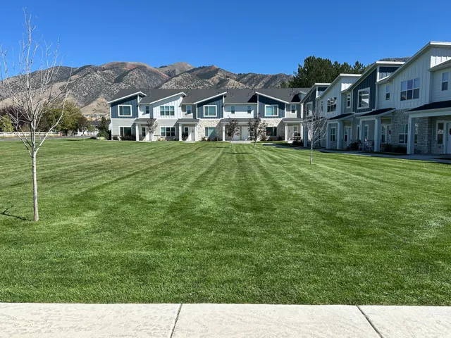 Expansive green space featuring a manicured lawn