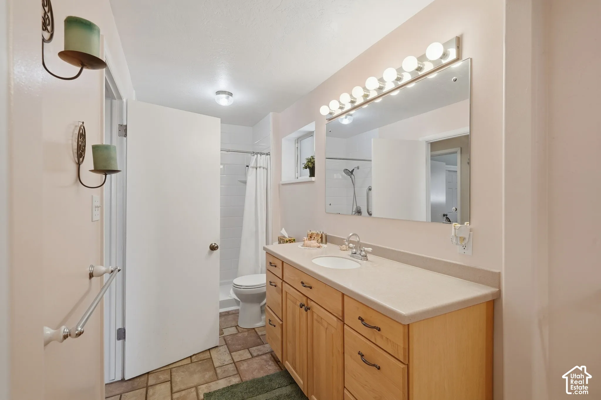 3/4 bathroom facing shower that was recently updated.