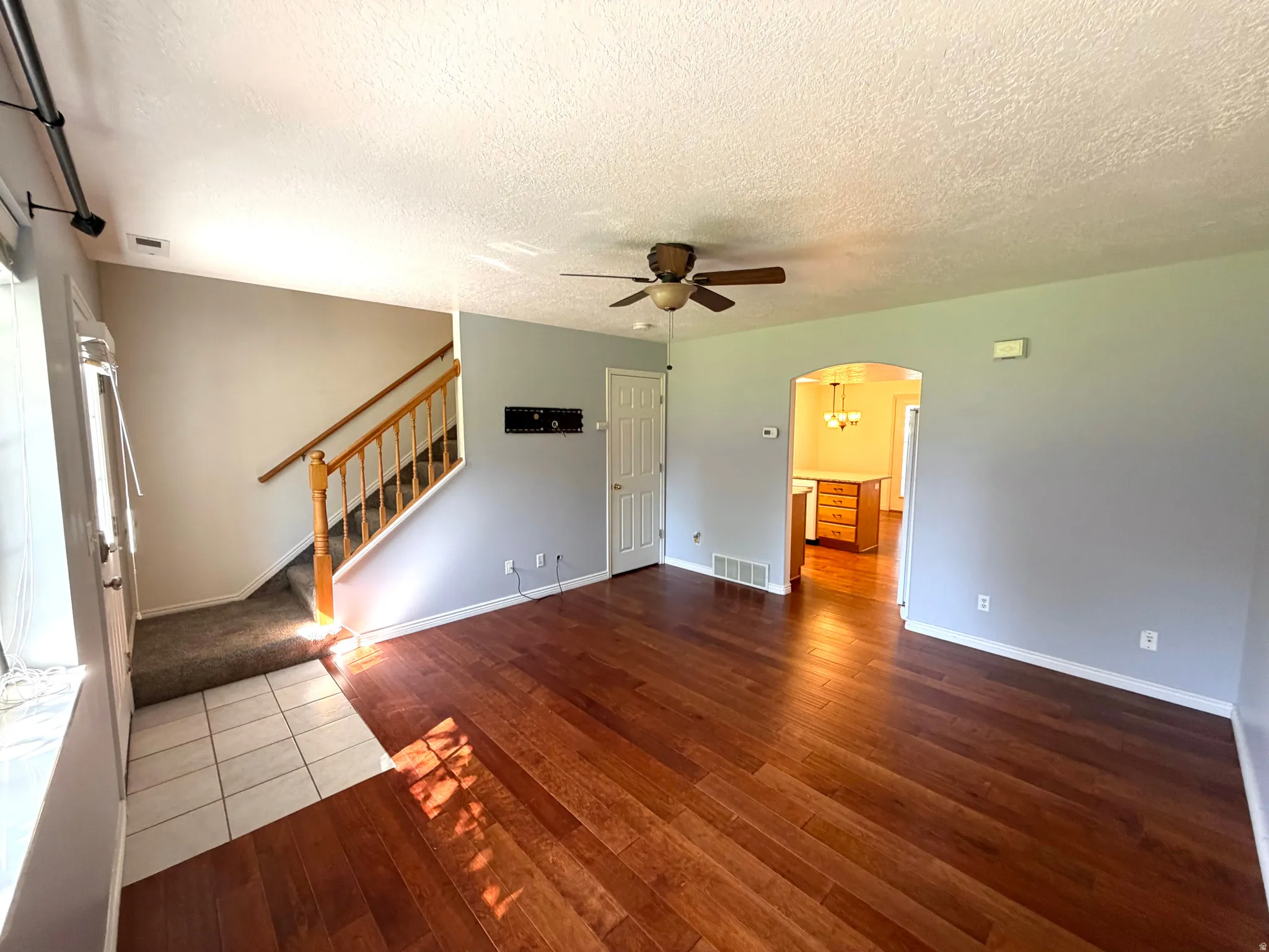 Hardwood flooring throughout the main living area