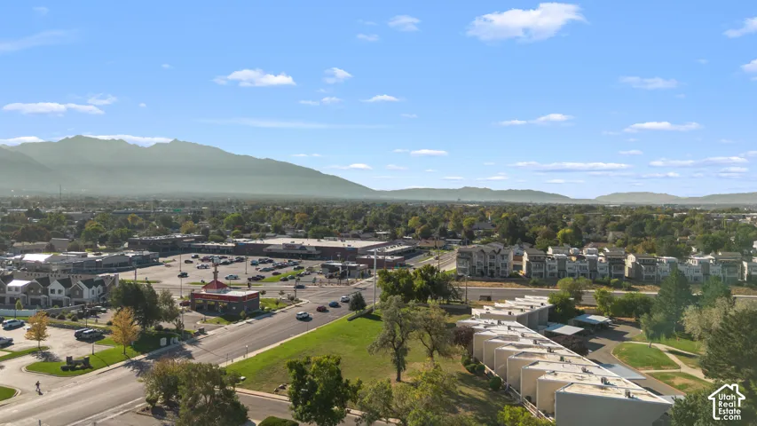 Expansive mountain range backdrop and mature trees
