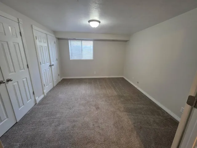 Wall-to-wall carpeting with light gray walls, white trim, and white doors